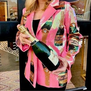 NWT QUEEN OF SPARKLES LIGHT PINK SEQUIN CHAMPAGNE BLAZER 🍾